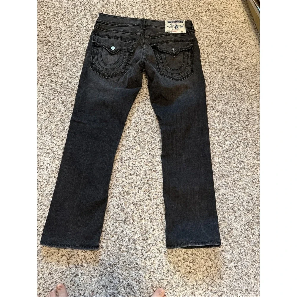 True Religion Straight Mens 33 Black Big Stitch Jeans 33,‎ 30.5 Inseam Hemmed